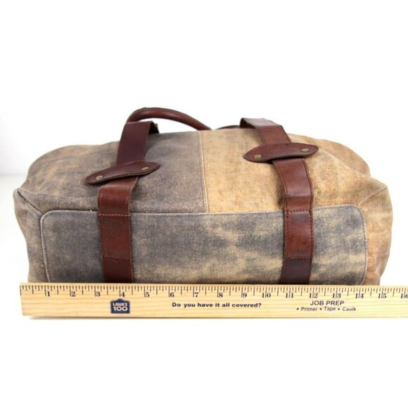 LARGE KiliKili BROWN BEIGE GENUINE LEATHER CANVAS SHOULDER BAG HANDBAG TOTE HOBO - Picture 12 of 14